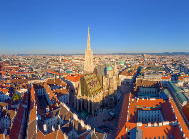 Aerial view Of Vienna with St. Stephen's Cathedral Aerial view Of Vienna with St. Stephen's Cathedral st. stephens cathedral vienna photos stock pictures, royalty-free photos & images