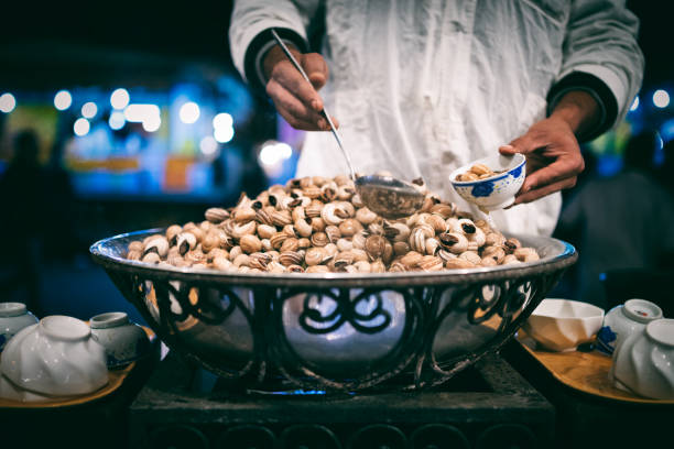 Marrakech Food and Djemaa El Fna Market stock photo