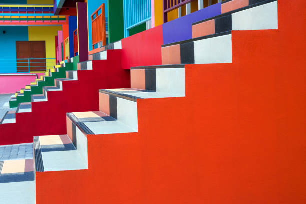 Patterns and bright colors of the stairs. stock photo