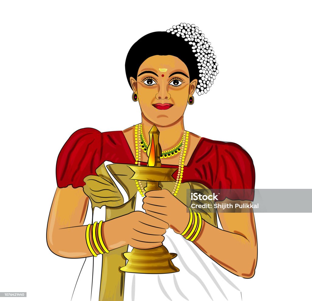 Kerala Lady Traditional Stock Illustration - Download Image Now - Culture  of India, Horizontal, Illustration - iStock