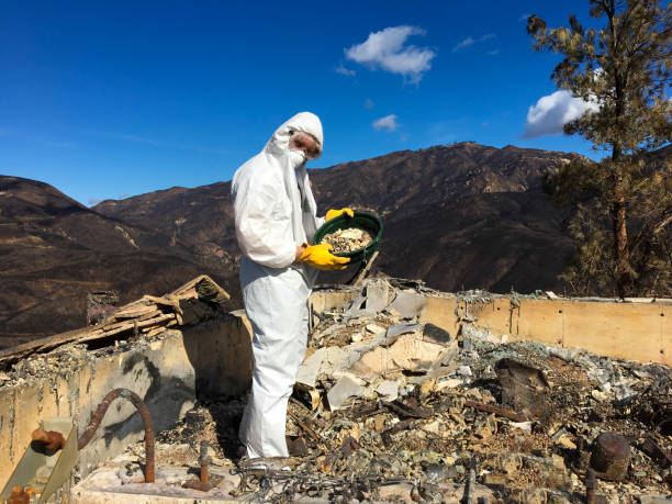 istock Man in Hazmat Suit Sifting Through Wildfire Ash/Waste 1076430974