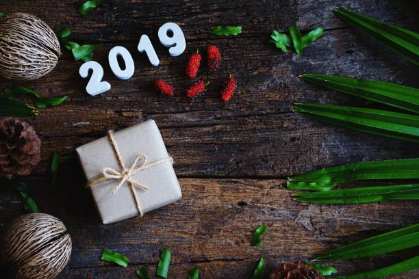 istock 2019 eco friendly brown wrap gift boxes, vintage new year gift concept 1076467680