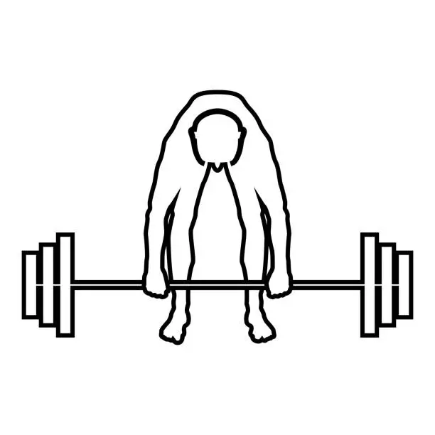 Vector illustration of Muscular man weightlifter doing raising the barbell Sportsman raising weights silhouette icon black color illustration  outline