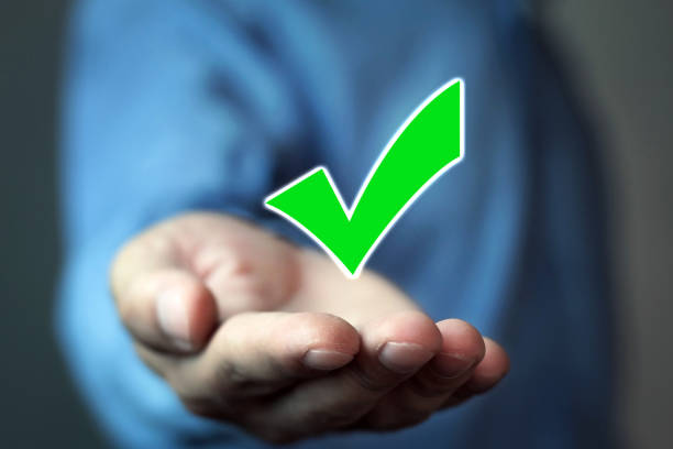istock Man holding green check mark. Time to vote 1076473850