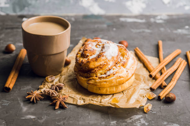 istock Fresh sweet bun on the rustic wooden background 1076473976