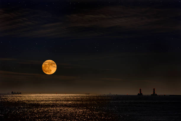 istock Full moon rising over the Tokyo bay. 1076481110