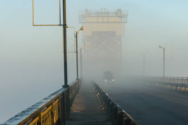 istock Foggy morning on a bridge in Kremenchug, Ukraine 1076484206
