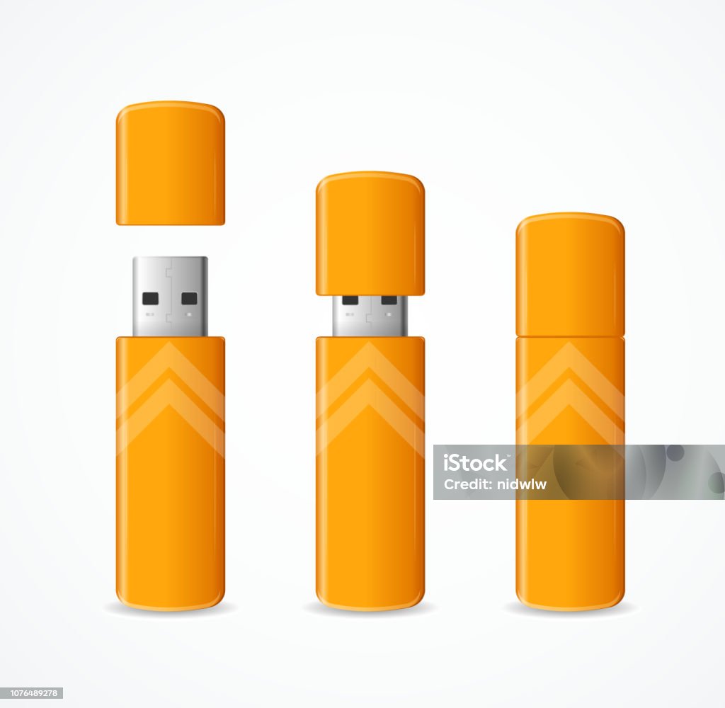 Yellow Usb Drive Realistic 3d Detailed Yellow Usb Flash Drive Set Vector Stock ...