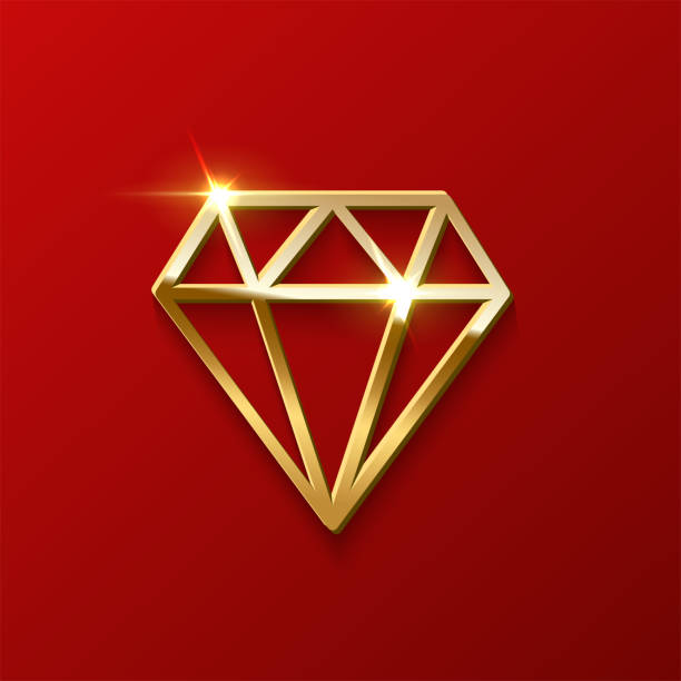 황금 빛나는 다이아몬드 모양 빨간 배경에 고립입니다. 벡터 디자인 요소입니다. - jewelry shopping store diamond stock illustrations