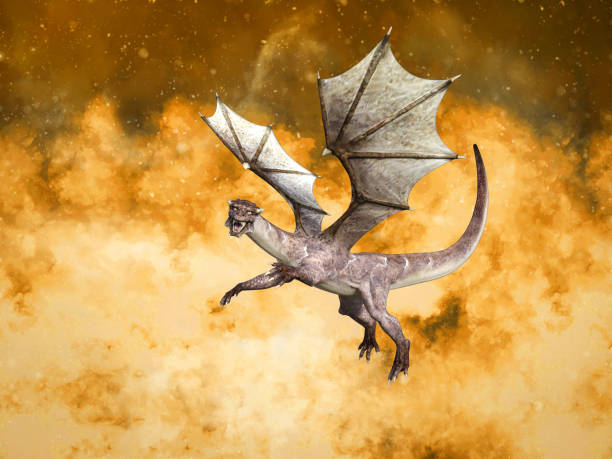 istock 3D rendering of a fairy tale dragon in fire. 1076495504