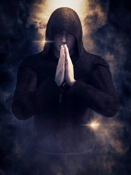 istock 3D rendering of a christian monk praying. 1076495516