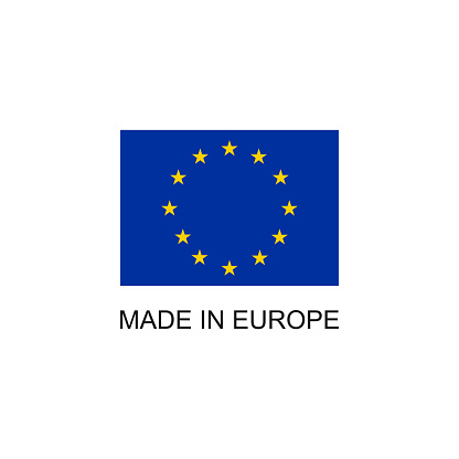 Made in Europe sign with flag icon