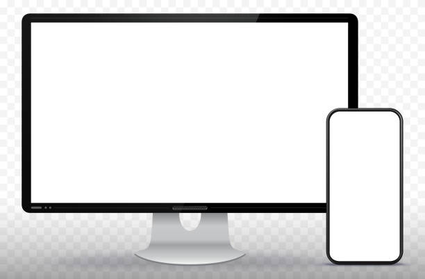 ilustraciones, imágenes clip art, dibujos animados e iconos de stock de pantalla de la computadora de escritorio y teléfono smart vector ilustración con fondo transparente - retina display