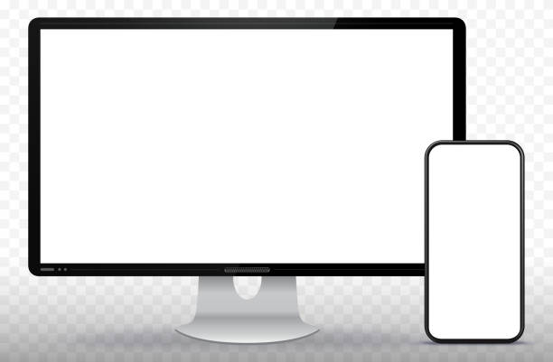デスクトップ コンピューターの画面と背景が透明なスマート フォン ベクトル イラスト - retina display点のイラスト素材／クリップアート素材／マンガ素材／アイコン素材