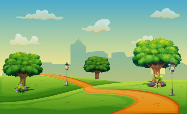Cartoon View Of The Road To The City Stock Illustration - Download Image  Now - Street, Day, Hill - iStock