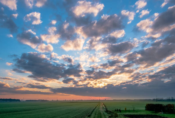 The sky in a winter sunrise. Lower Po Valley. Bologna province, Emilia Romagna, Italy.
