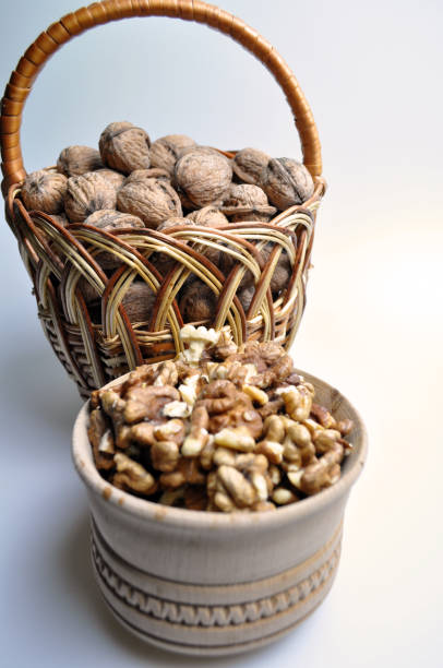 istock round brown walnut kernels in a basket on a white background 1076518738