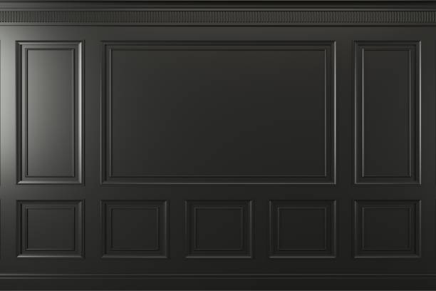 istock Classic wall of dark wood panels. Design and technology 1076530528