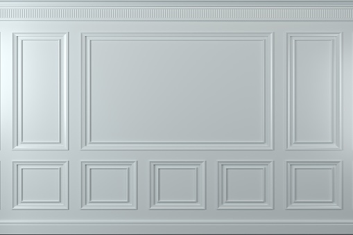 Clásico muro de paneles de madera blancos. Diseño y tecnología photo