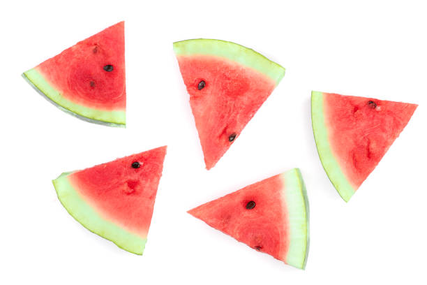 istock slices of watermelon isolated on white background. Top view. Flat lay pattern 1076531610