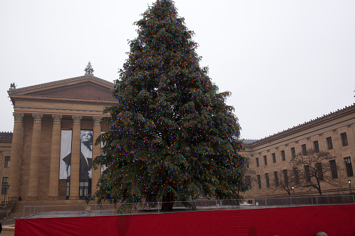 Philadelphia, Pa. USA, Dec. 2, 2018: Christmas tree at the Philadelphia Art Museum, Philadelphia, Pa. USA