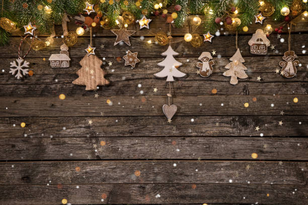 istock Christmas decoration on wooden background 1076532768