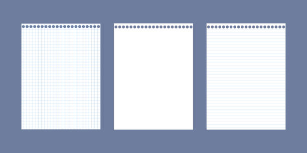 背景に分離されたブロックの正方形と並んで用紙の空白のシートの 3 つのリアルなベクター イラストのセット - lined paper paper education textbook点のイラスト素材／クリップアート素材／マンガ素材／アイコン素材