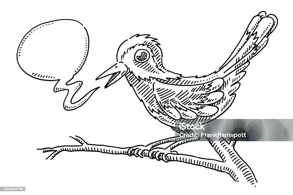 Talking Bird Speech Bubble Drawing Hand-drawn vector drawing of a Talking Bird and a Speech Bubble. Black-and-White sketch on a transparent background (.eps-file). Included files are EPS (v10) and Hi-Res JPG. Animal stock vector
