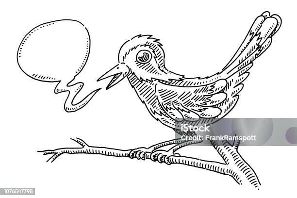 Talking Bird Speech Bubble Drawing Stock Illustration - Download Image Now - Animal, Bird, Black And White