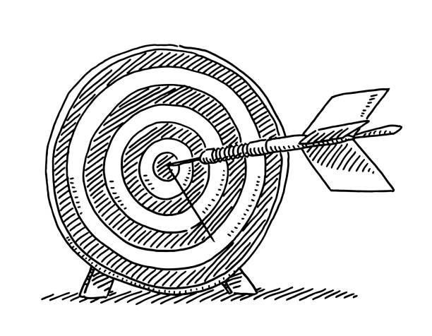 Dart Success Target Symbol Drawing Hand-drawn vector drawing of a Dart Success Target Symbol. Black-and-White sketch on a transparent background (.eps-file). Included files are EPS (v10) and Hi-Res JPG. Dartboard stock illustrations