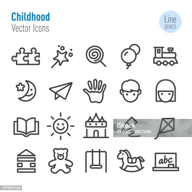 Childhood Icons Vector Line Series Stock Illustration - Download Image Now - Icon Symbol, Child, Preschool
