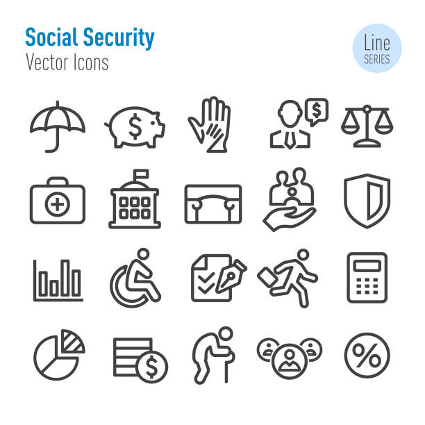 ilustrações de stock, clip art, desenhos animados e ícones de social security icons - vector line series - insurance law insurance agent protection