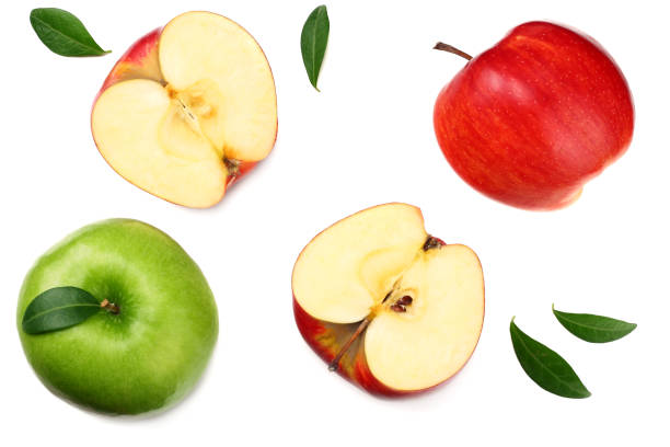 istock green and red apples with slices isolated on white background. top view 1076562022