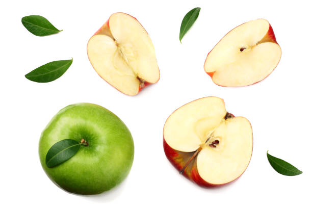 istock green and red apples with slices isolated on white background. top view 1076562026