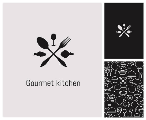 ilustrações, clipart, desenhos animados e ícones de logotipo, restaurante, identité, enseigne, gastronomie, frutos de mer - chef cooking food gourmet