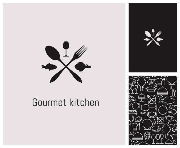 logo, restaurant, identity, sign, gastronomy, seafood symbol or logo for gourmet restaurant with seasonal products chef patterns stock illustrations