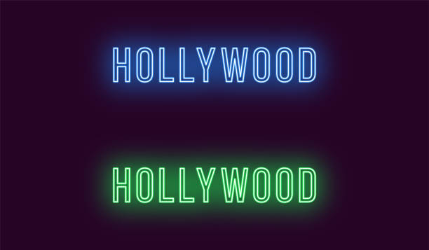 illustrazioni stock, clip art, cartoni animati e icone di tendenza di nome al neon del quartiere hollywoodiano di los angeles - central california illustrations