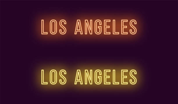 illustrazioni stock, clip art, cartoni animati e icone di tendenza di nome al neon della città di los angeles negli stati uniti. testo vettoriale - central california illustrations