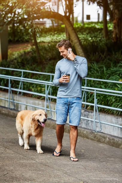 istock Dude with dog on phone 1076570634