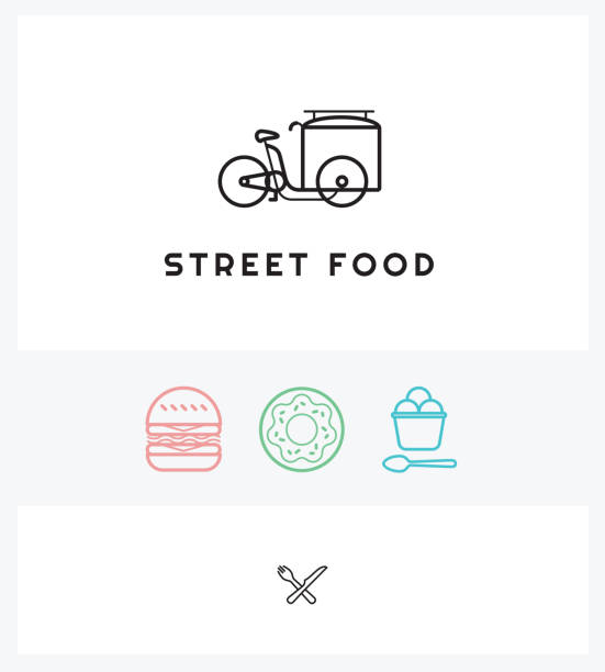 ilustrações de stock, clip art, desenhos animados e ícones de street food, food truck, food, fast, itinerant, scooter - cold sandwich illustrations