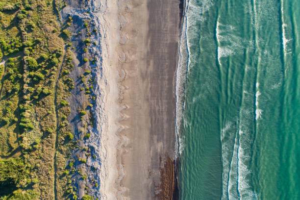 looking down at beach. - pattern nature textured beach imagens e fotografias de stock