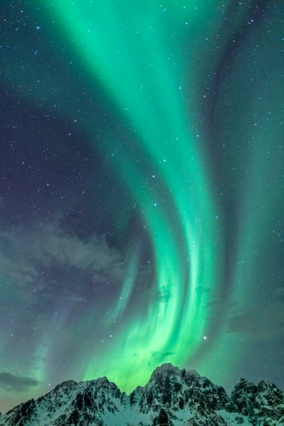 Northern Lights background image with mountain peaks and Aurora