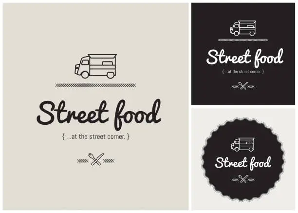 Vector illustration of Logo, identity, brand, vector, pictogram, food truck, eating, restaurant, car, vintage