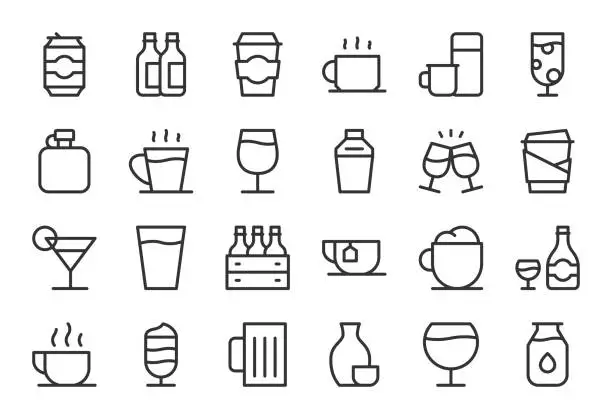 Vector illustration of Drink Icons Set 1 - Light Line Series