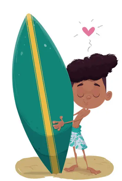 Vector illustration of The boy loves surfing.