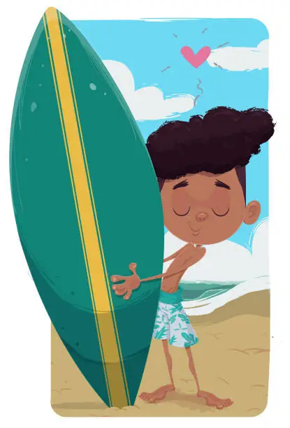 Vector illustration of The boy loves surfing.