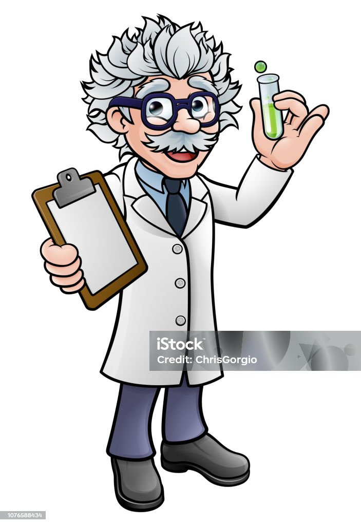 Ilustración de Científico De Dibujos Animados Sosteniendo El Tubo De Ensayo Y Portapapeles y más Vectores Libres de Derechos de Albert Einstein - iStock Ilustración de Científico De Dibujos Animados Sosteniendo El Tubo De Ensayo Y Portapapeles y más Vectores Libres de Derechos de Albert Einstein - iStock