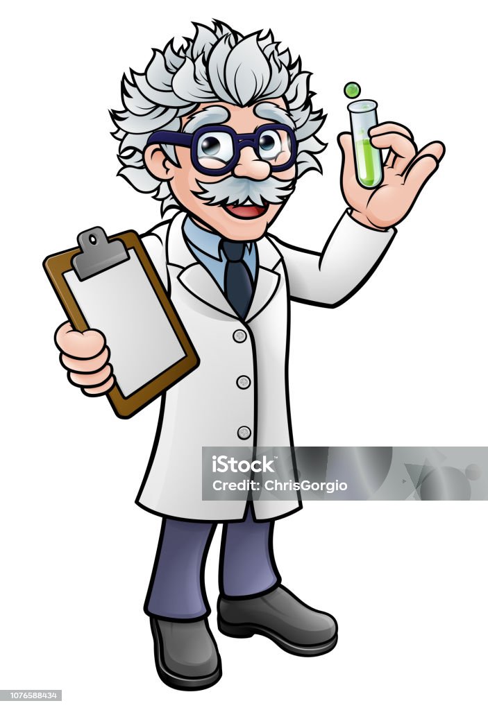 Cartoon Scientist Holding Test Tube And Clipboard Stock Illustration -  Download Image Now - Albert Einstein, Vector, Cartoon - iStock