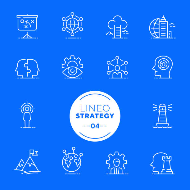 ilustrações de stock, clip art, desenhos animados e ícones de lineo white - strategy and management line icons (editable stroke) - maze solution business plan