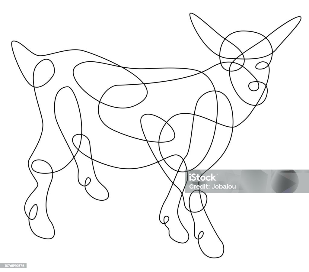 Single Line Animal Drawing Goat Vector illustration with only a Single Line Animal Drawing of a little Goat Line Art stock vector